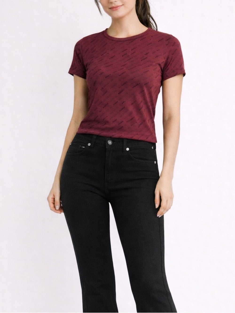 Juicy Couture Cotton Blend Red Marsala Logo Short Sleeve T Shirt Size S